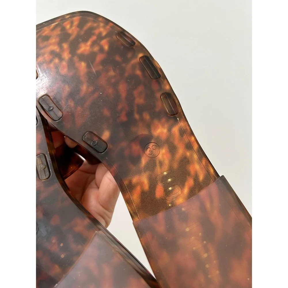 Bibi Lou Tortoise Shell Jelly Slides Women 39 Brown H-Strap Square Toe Preppy